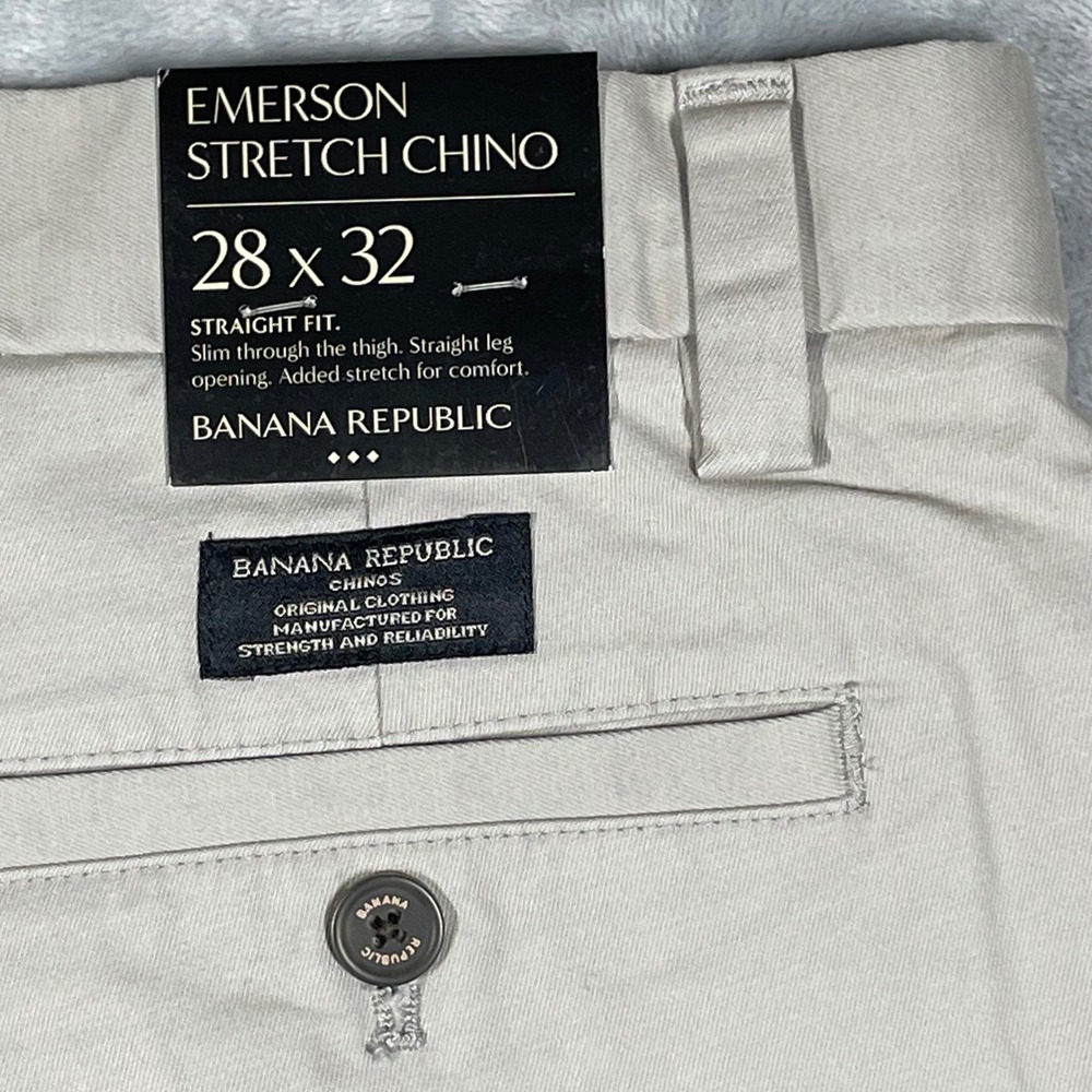Banana Republic Emerson Stretch Chino Pants Beige Straight Fit Mens 28x32 NEW